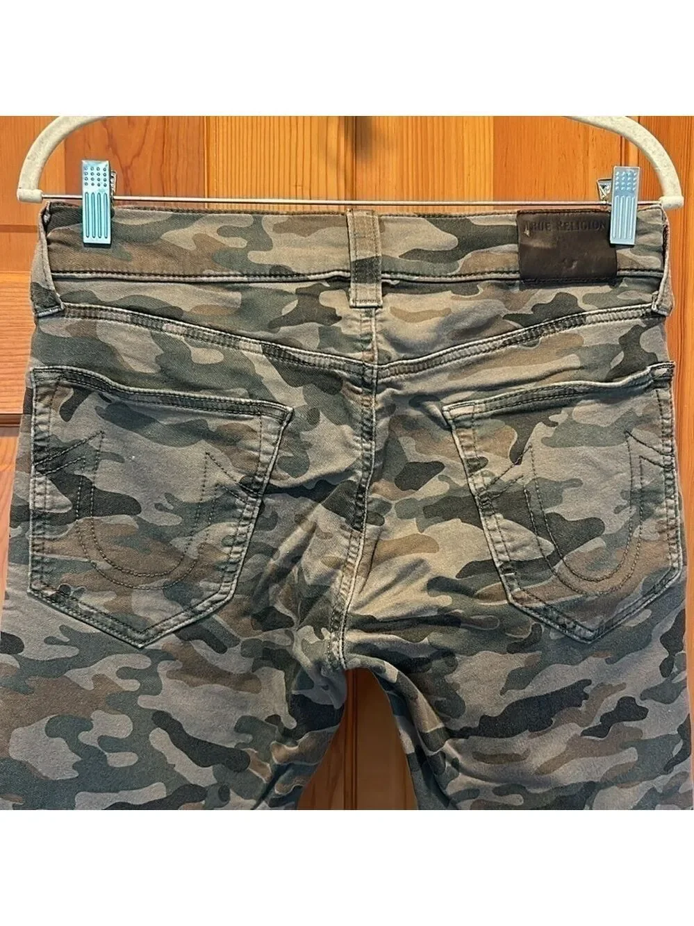 True Religion Men's Army Green Camo Finn Slim Tapered Adjustable Waist Jeans 29